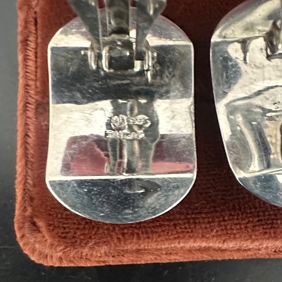 Silver and Red Engraved Clip-on Earrings - Picture 2 of 4